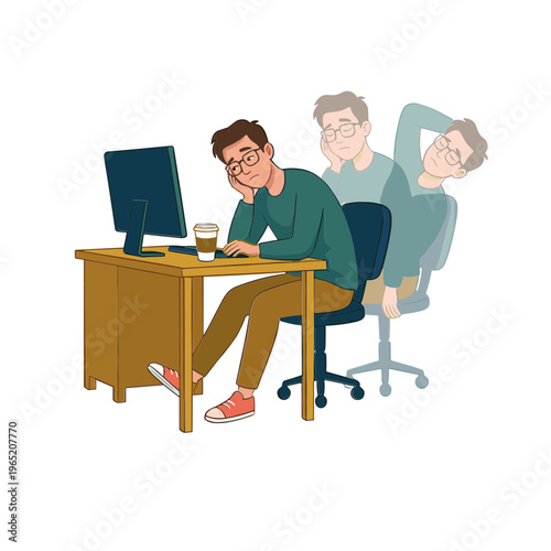 Man sitting at desk with monitors and two other men behind him