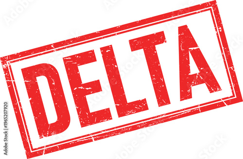 DELTA Text in Red Distressed Ink Rubber Stamp with Rectangular Border