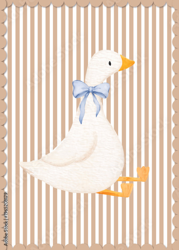 WATERCOLOR GOOSE WITH BLUE BOW – SOFT PASTEL NURSERY ILLUSTRATION