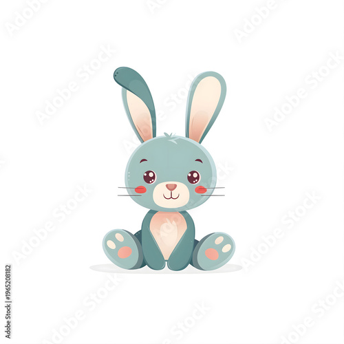 Cute Baby Bunny Rabbit Character Sitting and Smiling, Adorable Long Ears Hare Vector Illustration for Kids Nursery Art and Stickers