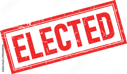 Red Elected Text Distressed Ink Stamp with Square Frame Illustration