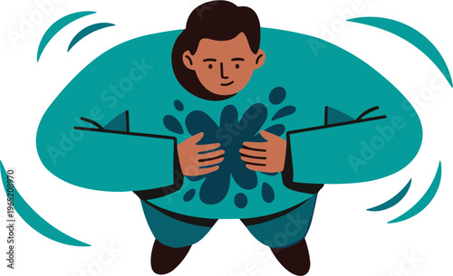 Person clutching their chest in pain with sweat drops falling