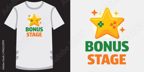 Cuadro en lienzo Bonus stage gaming t shirt design featuring gold star controller icon and colorful stars