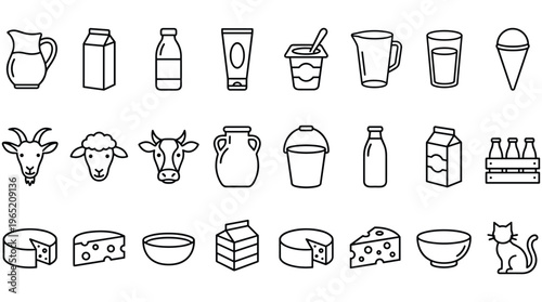Dairy products and milk icons on white background vector illustration