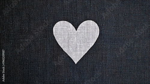 White heart shape cutout on a dark grey textured fabric background