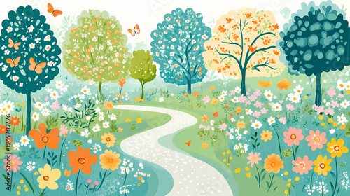 A Colorful Springtime Pathway Through a Blooming Meadow