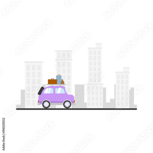 travel car illustration with city background
