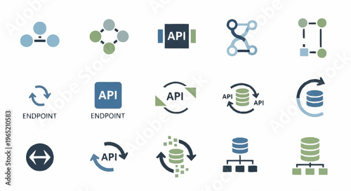Collection of API endpoint and database connection icons for software development.