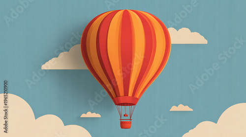 Colorful hot air balloon soaring above fluffy clouds