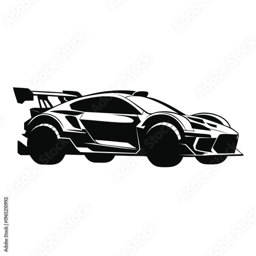 Racing car, sports car, vector illustration, black and white, speedster