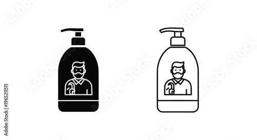 Black and white hand soap bottles with men Vector