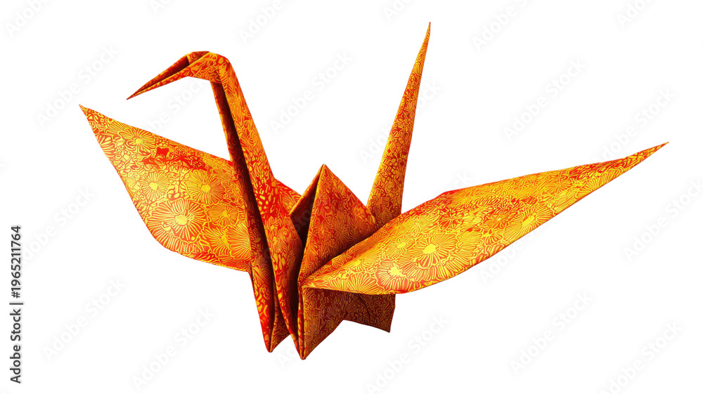 Fototapeta premium colorful origami crane paper bird isolated on white background creative handmade art concept minimal decorative design 