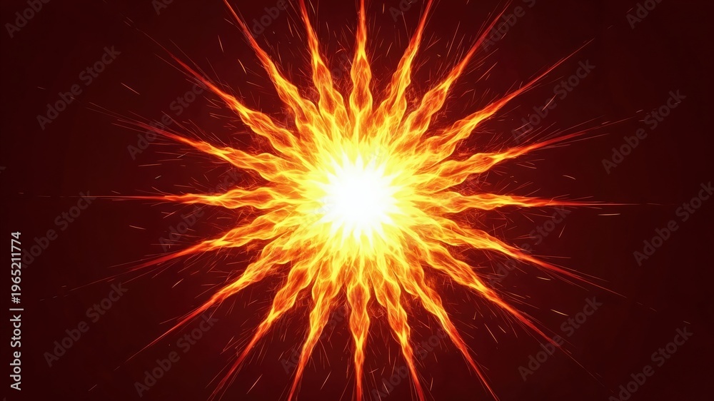 Fototapeta premium Fiery Solar Mandala with Wavy Rays, Spiritual Enlightenment Energy Burst, Abstract Cosmic Sun Flare