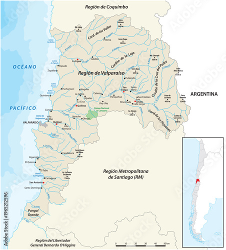 Detailed map of the Chilean coastal region of Valparaiso