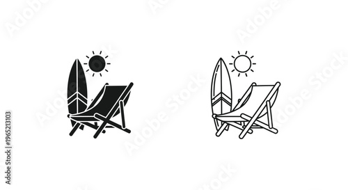 Beach chair surfboard sun illustration Vector