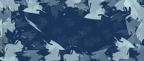 Abstract blue and light blue brush strokes border on dark blue background