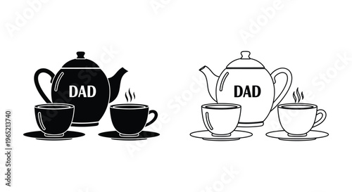Dad tea time teapot cups father's day Vector