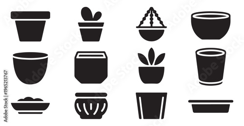Professional garden container icon set for landscape architecture and home interior greenery planning projects