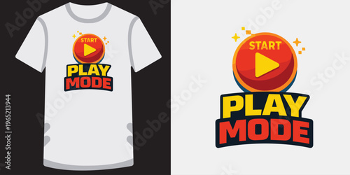 Play mode t-shirt design with a start button icon for starting the gaming experience.