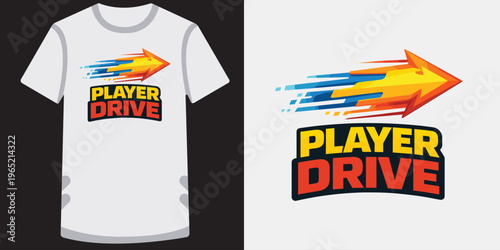 Player drive gaming logo with arrow for t shirt design and esports.