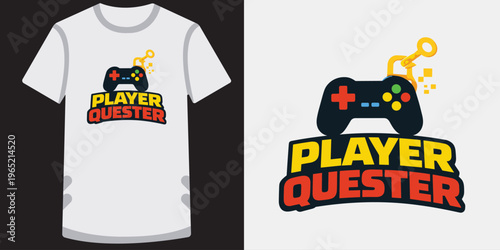 Player quester gaming logo with controller and hook for esports.