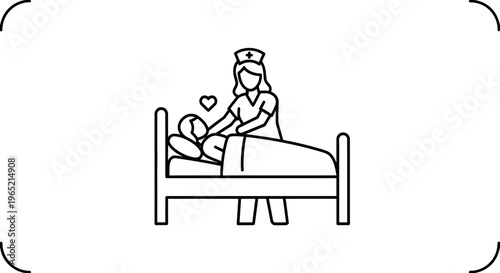 Caring Nurse Comforts Patient in Hospital Bed with Heart Symbol