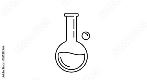 Chemical flask with liquid and bubble, science experiment icon, laboratory equipment, research symbol