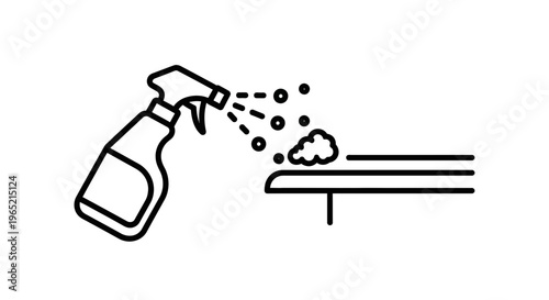 Cleaning spray bottle disinfecting surface, hygiene and sanitization concept