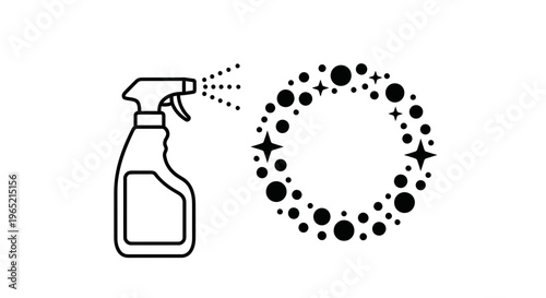 Cleaning spray bottle spraying sparkling clean effect on a circular background