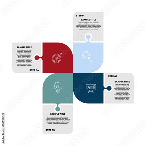 Vector infographic pinwheel shape puzzle with 4 option steps for business report presentation template. Editable vector illustration.