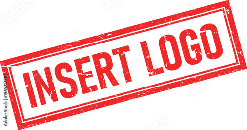 Red Distressed Rectangular Rubber Stamp with INSERT LOGO Text Isolated on White