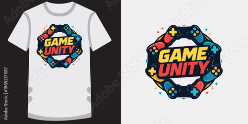 Creative colorful game controller design with game unity text for gaming enthusiasts and esports fans perfect for tshirt print and merchandise