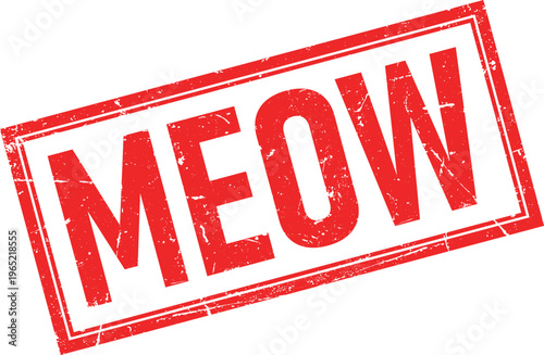 Red Grunge Rubber Stamp with MEOW Text in a Square Frame