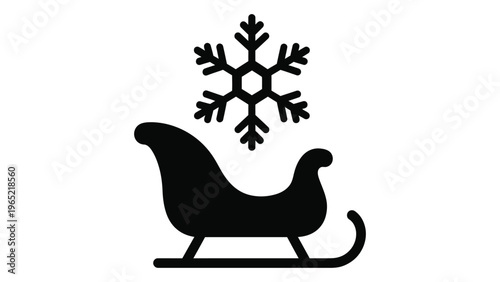 Black sled silhouette with snowflake