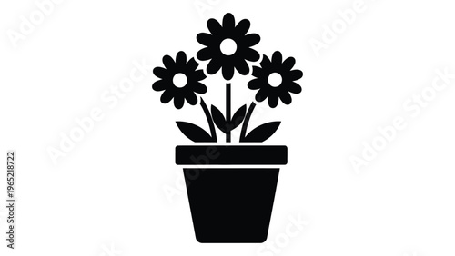 Black silhouette of three flowers in a pot