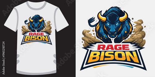 Fierce blue bull logo design with explosive dust effects and bold typography for sports or team apparel and merchandise