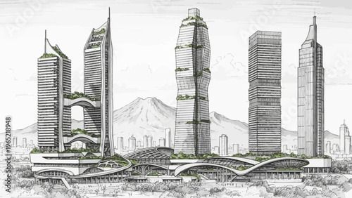 Futuristic Architectural Renderings of Modern Skyscrapers with Greenery Integration
