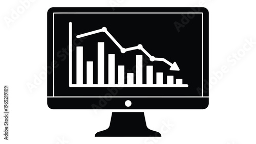 Declining trend graph on computer monitor