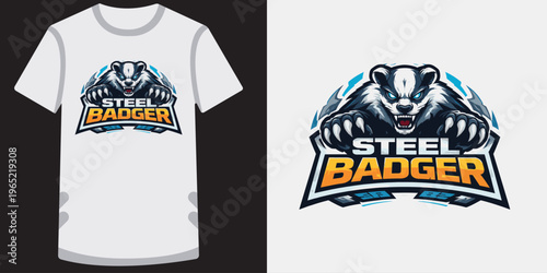 Fierce esports logo design featuring a snarling badger mascot with glowing eyes and muscular build holding a shield emblem