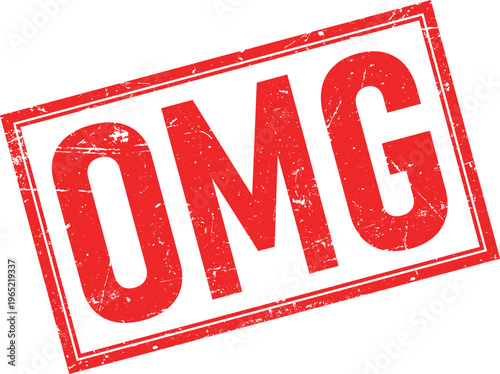 Red OMG Text Distressed Rubber Stamp Effect on Isolated White Background