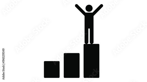 A person standing on top of a bar graph with arms raised in triumph