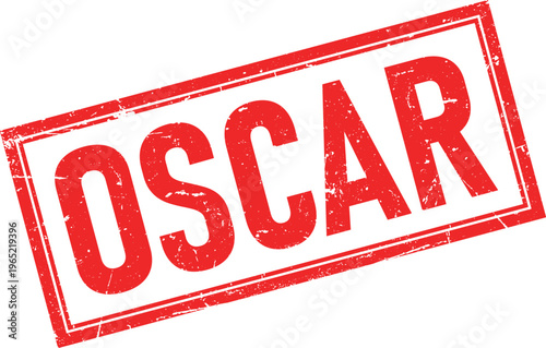 Distressed Red Ink Stamp Impression of the Word OSCAR in a Square Frame