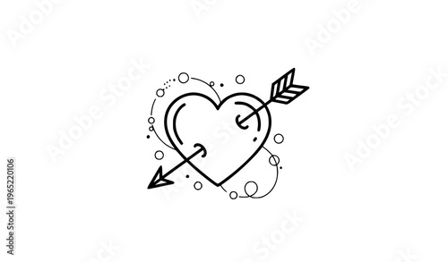 Heart pierced by arrow line art romantic vector illustration