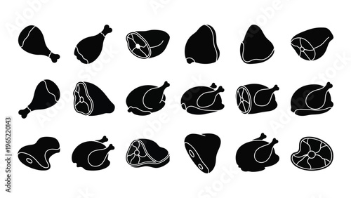 Collection of various black and white illustrations of pears