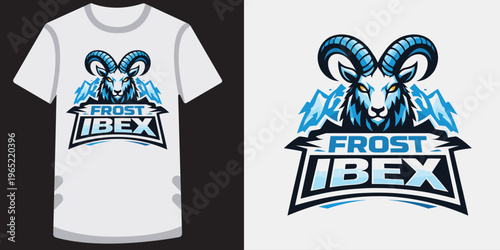 Modern stylish esports logo featuring a fierce ram with glowing horns and icy mountain elements perfect for gaming teams or sports clubs