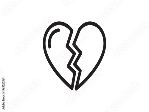 Broken heart, cracked heart, heartbreak symbol, love icon isolated on White Background