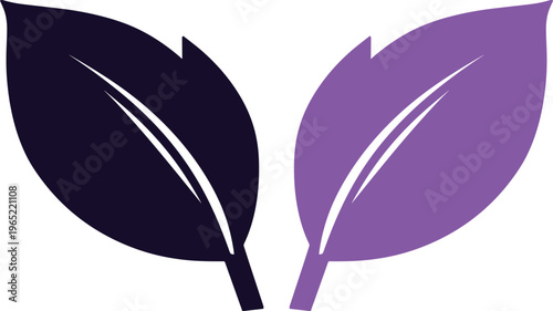 Hojas minimalistas en color púrpura y violeta, icono botánico de estilo plano, ilustración vectorial de follaje natural para logotipos