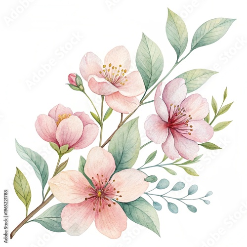 Pastel Watercolor Floral Bouquet Illustration