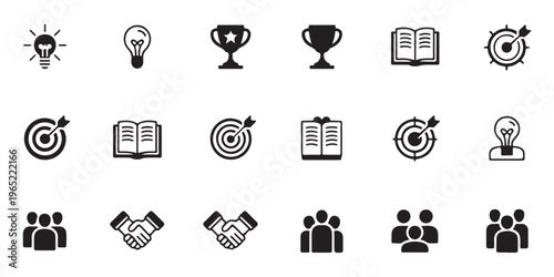 Corporate management and team leadership line icon set representing professional business structure and staff