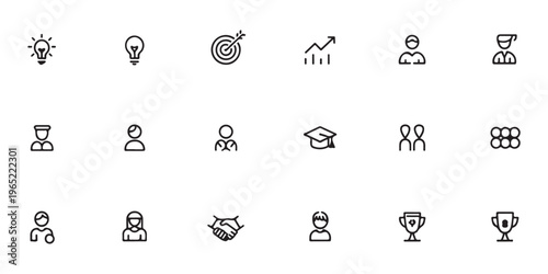 Mental health and emotional intelligence line icon set showing self care brain health and positive psychology